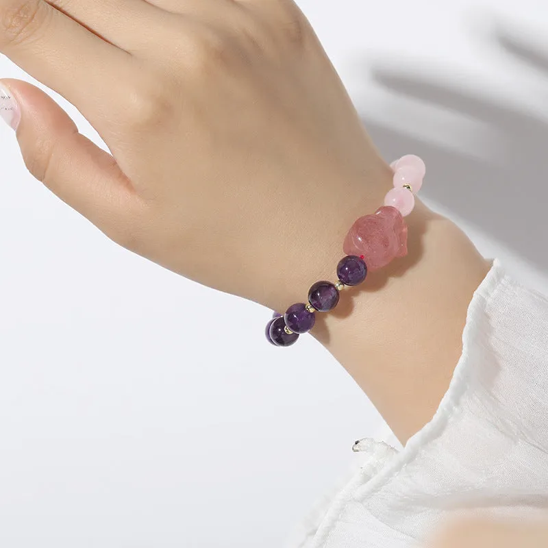 Korean Edition Amethyst Crystal Bracelet with Sterling Silver Design