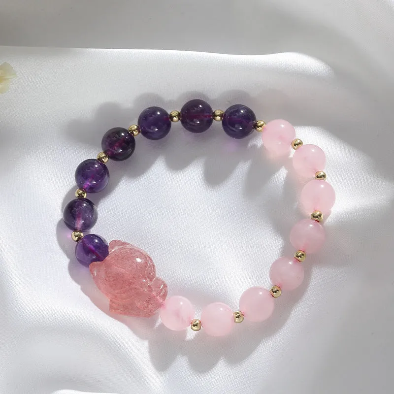 Korean Edition Amethyst Crystal Bracelet with Sterling Silver Design