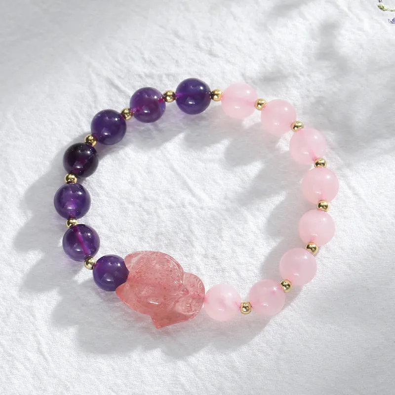 Korean Edition Amethyst Crystal Bracelet with Sterling Silver Design