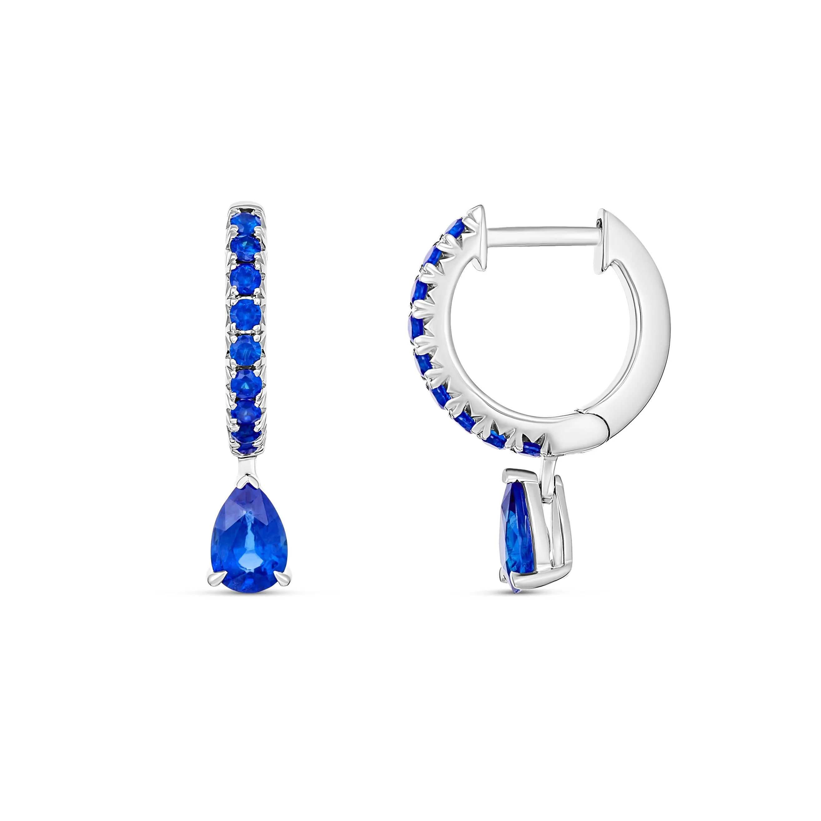 Krisscut Pear Cut Sapphire Gemstone Drop Earrings | 18K White Gold