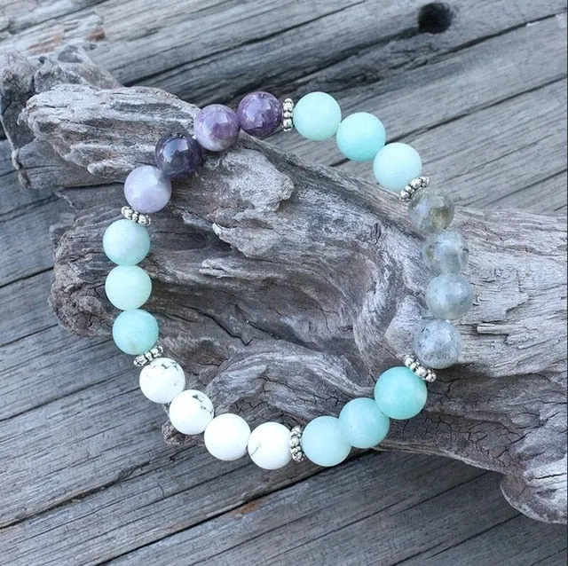 Labradorite, Amethyst & Howlite Bracelet/Necklace/Mala Set