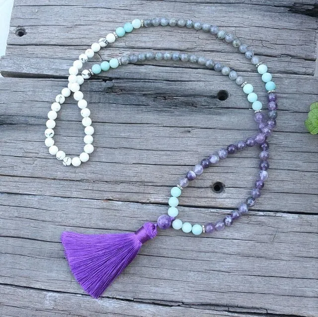 Labradorite, Amethyst & Howlite Bracelet/Necklace/Mala Set