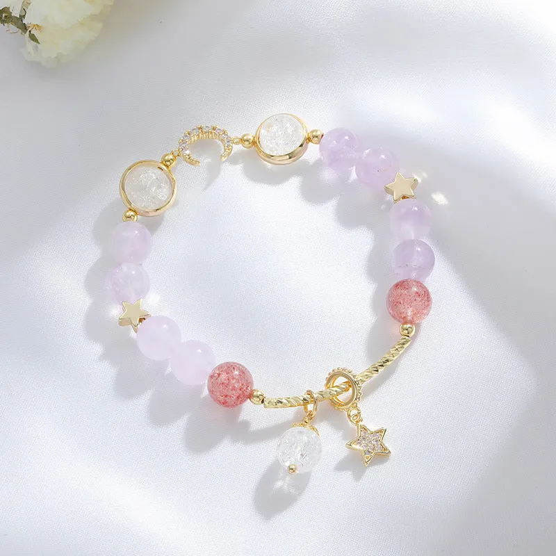 Lavender Amethyst Crystal Bracelet with Star and Moon Crystals