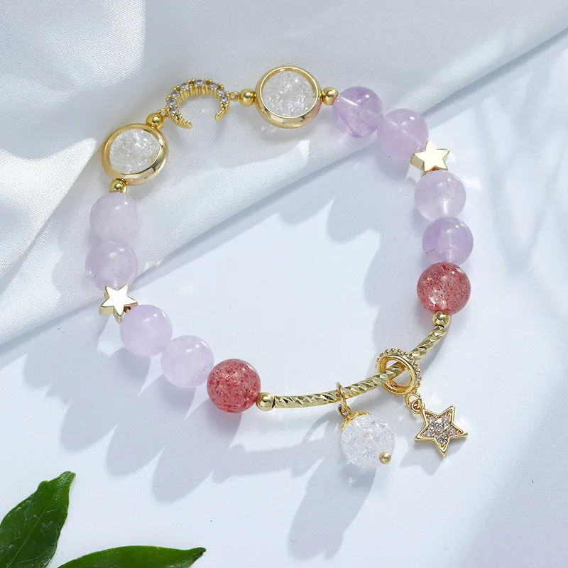 Lavender Amethyst Crystal Bracelet with Star and Moon Crystals