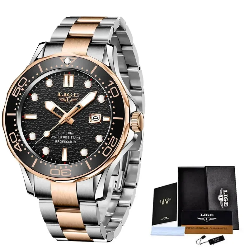 LIGE Luxury Dive Watch For Men