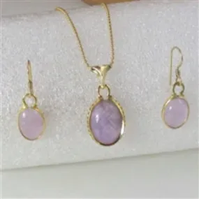 Light Amethyst Gemstone & Gold Pendant Necklace & Matching Earrings