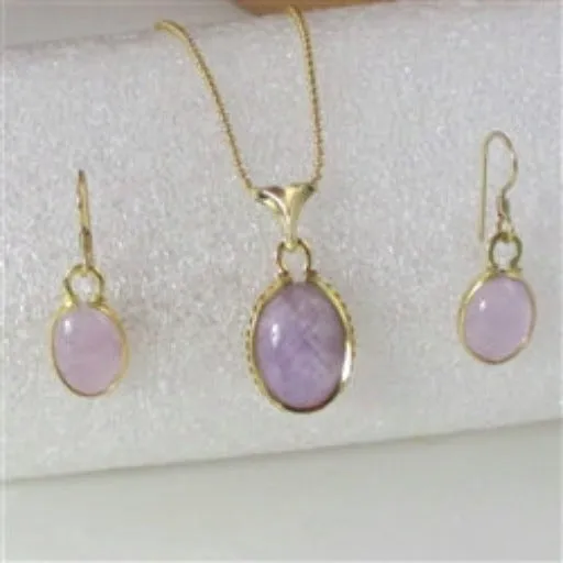 Light Amethyst Gemstone & Gold Pendant Necklace & Matching Earrings