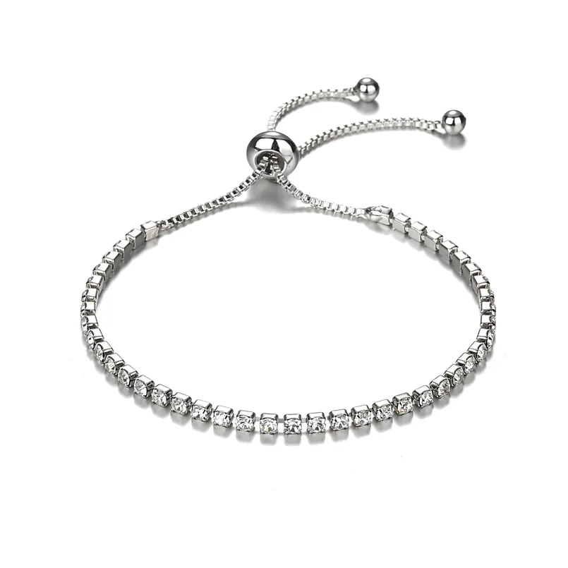 Little Luxuries 14K White Gold Plated Adjustable Stopper CZ Lariat Tennis Bracelet for Women