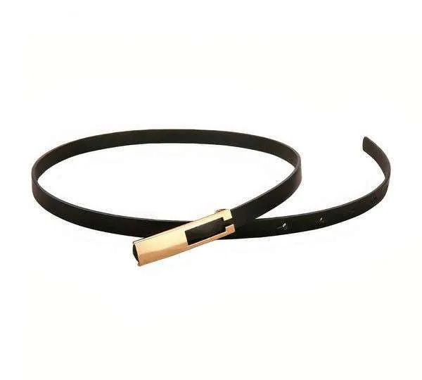 Luna Belt - Adjustable Vegan Leather Skinny Belt with Gold Buckle