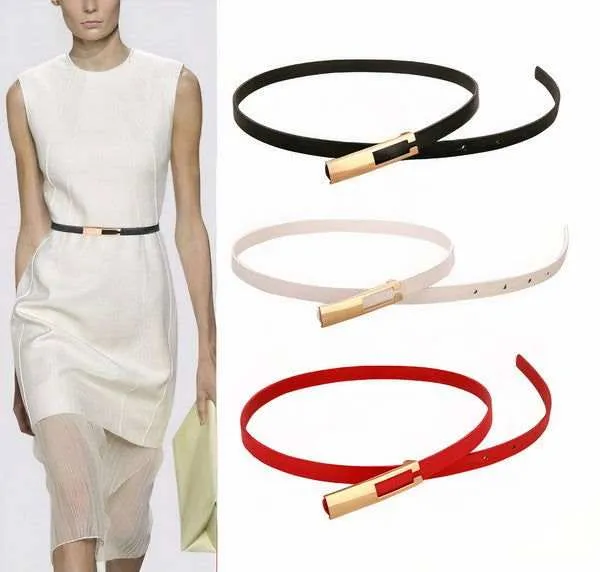 Luna Belt - Adjustable Vegan Leather Skinny Belt with Gold Buckle