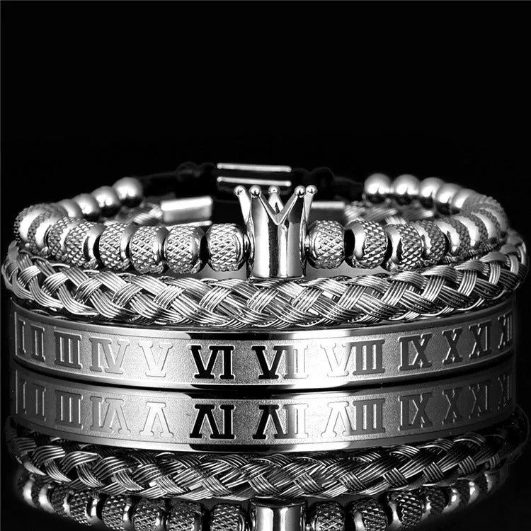 Luxury Roman Royal Crown Charm Stainless Steel Geometry Bracelet