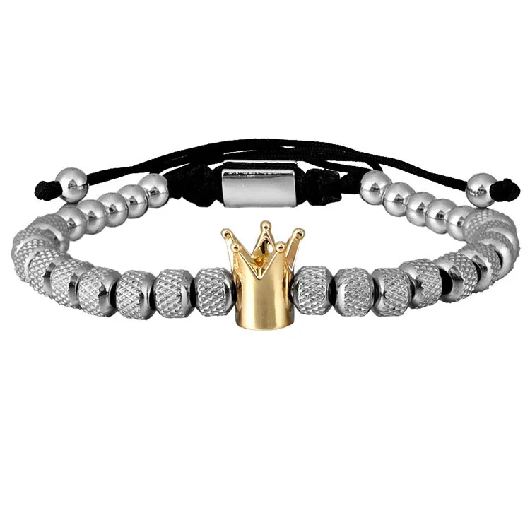 Luxury Roman Royal Crown Charm Stainless Steel Geometry Bracelet