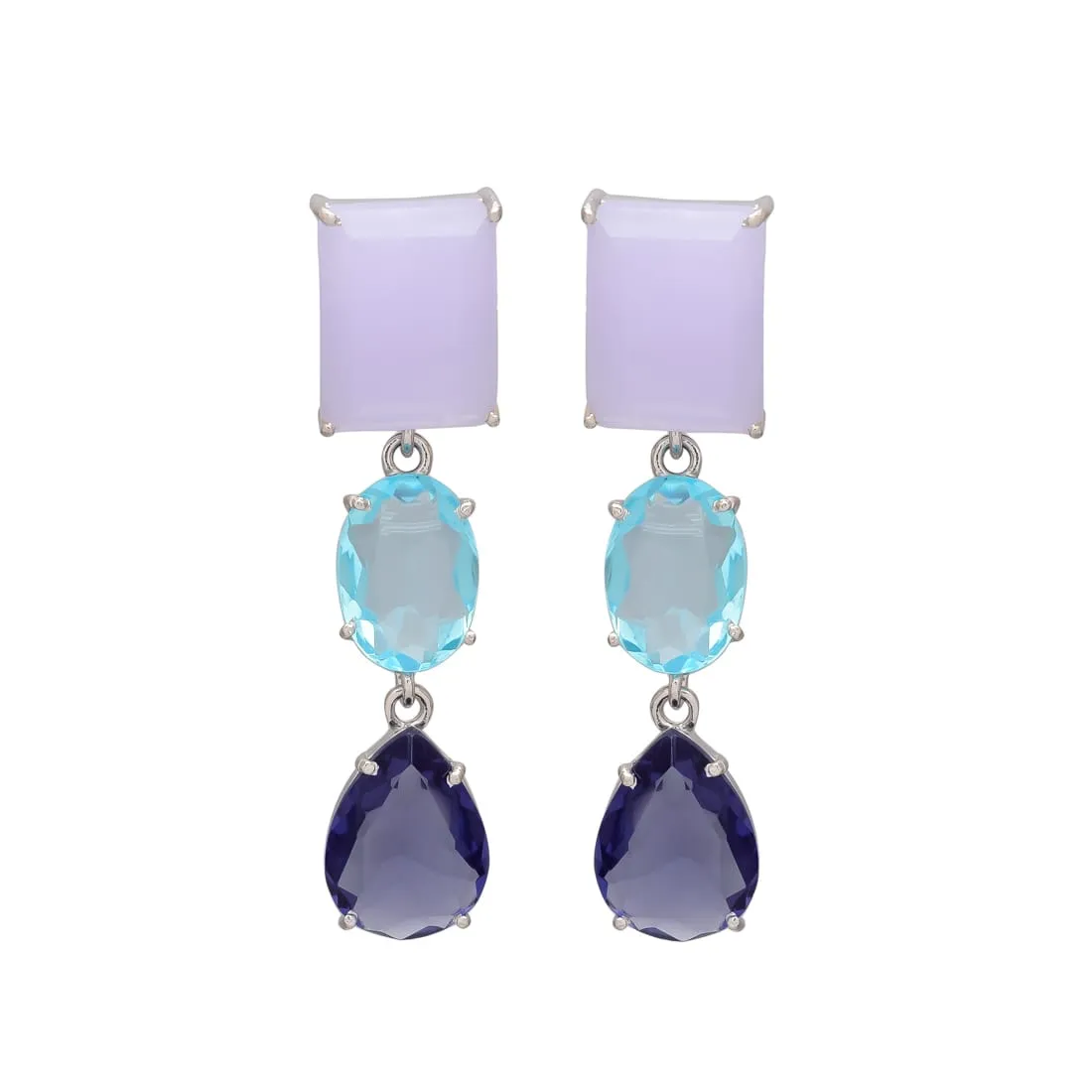 Melange Milie Sterling Silver Graduated Drop Earrings - Lolite Hydro, Blue Hydro & Lavender Hydro