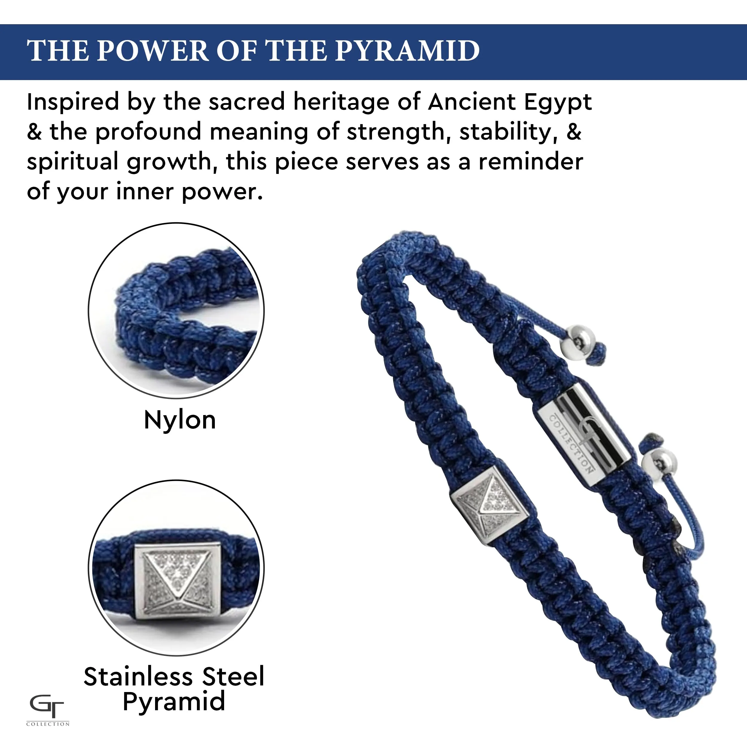 Men's Blue Bracelet - Silver Pyramid with Zircon