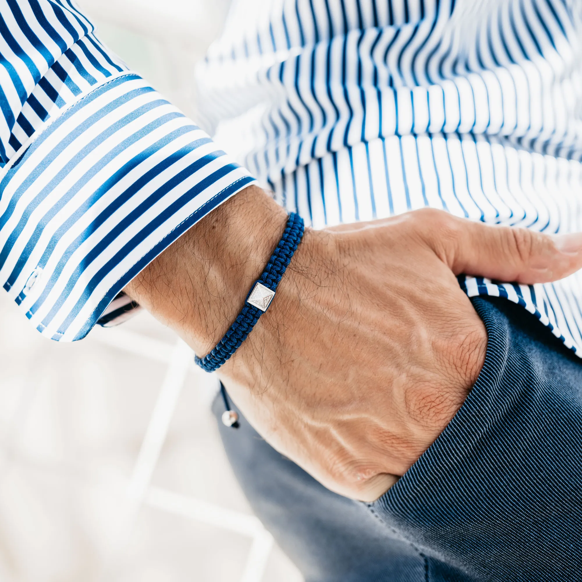 Men's Blue Bracelet - Silver Pyramid with Zircon