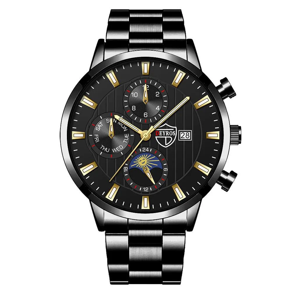 Men's Calendar Luminous Stainless Steel Quartz Wrist Watch