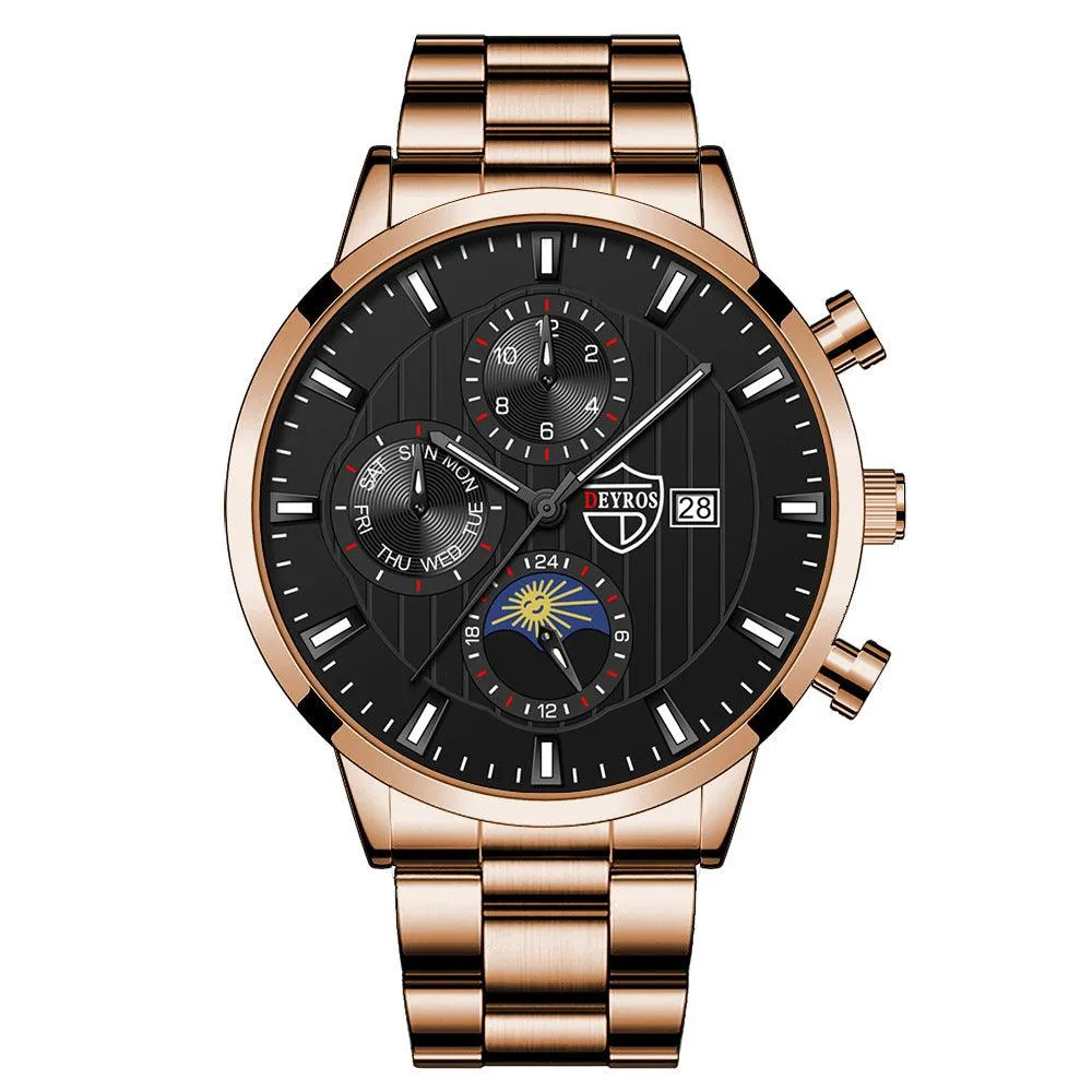 Men's Calendar Luminous Stainless Steel Quartz Wrist Watch