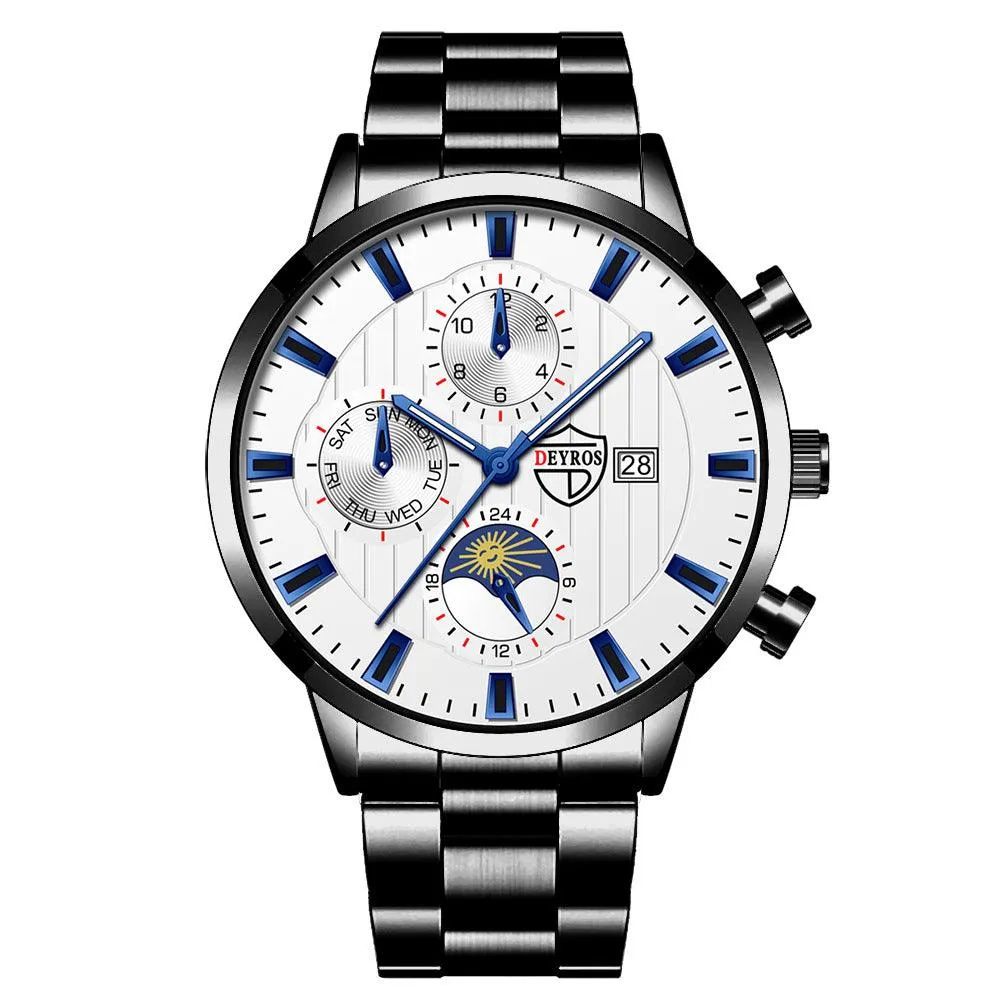 Men's Calendar Luminous Stainless Steel Quartz Wrist Watch