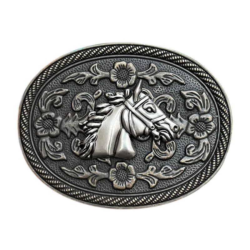 Men's DIY Western Horse Floral Buckle Leather Belt