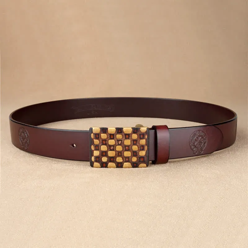 Men's Geometric Checkered Style Leather Belt