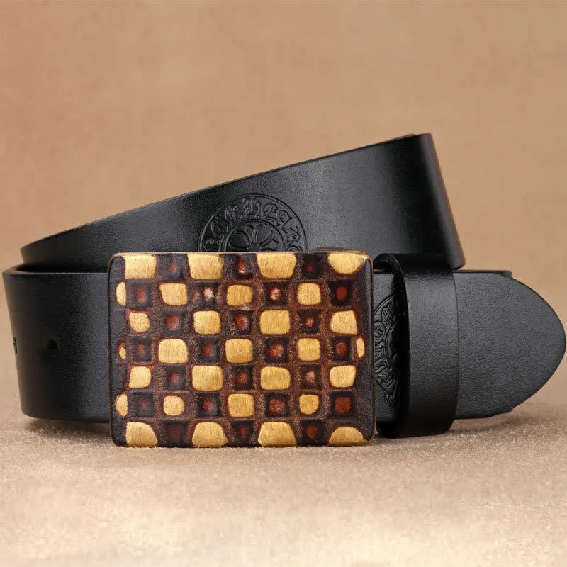 Men's Geometric Checkered Style Leather Belt