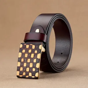 Men's Geometric Checkered Style Leather Belt