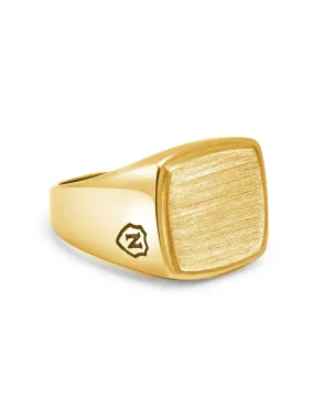 Men's Gold Plated Signet Ring with Brushed Steel