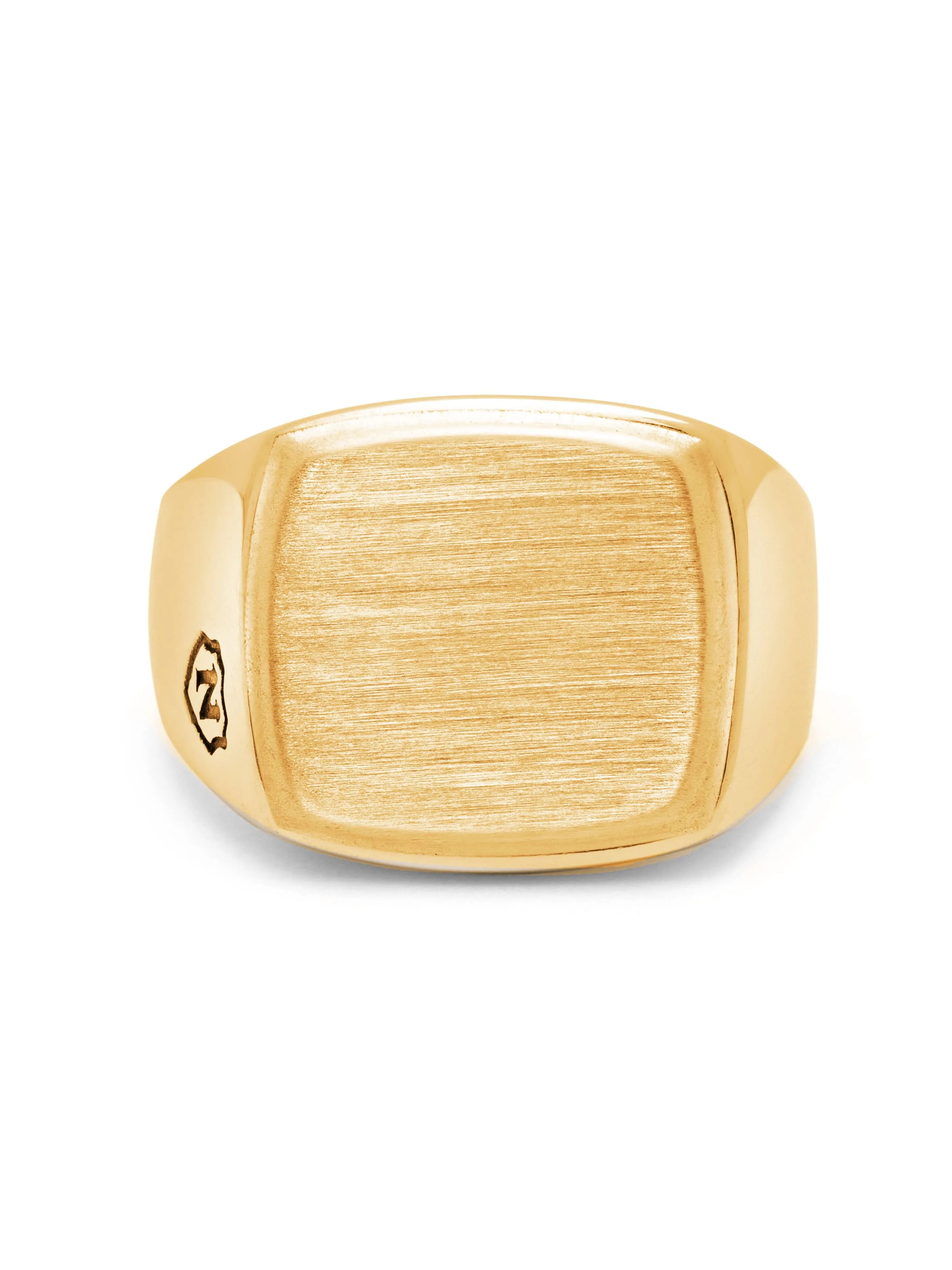 Men's Gold Plated Signet Ring with Brushed Steel