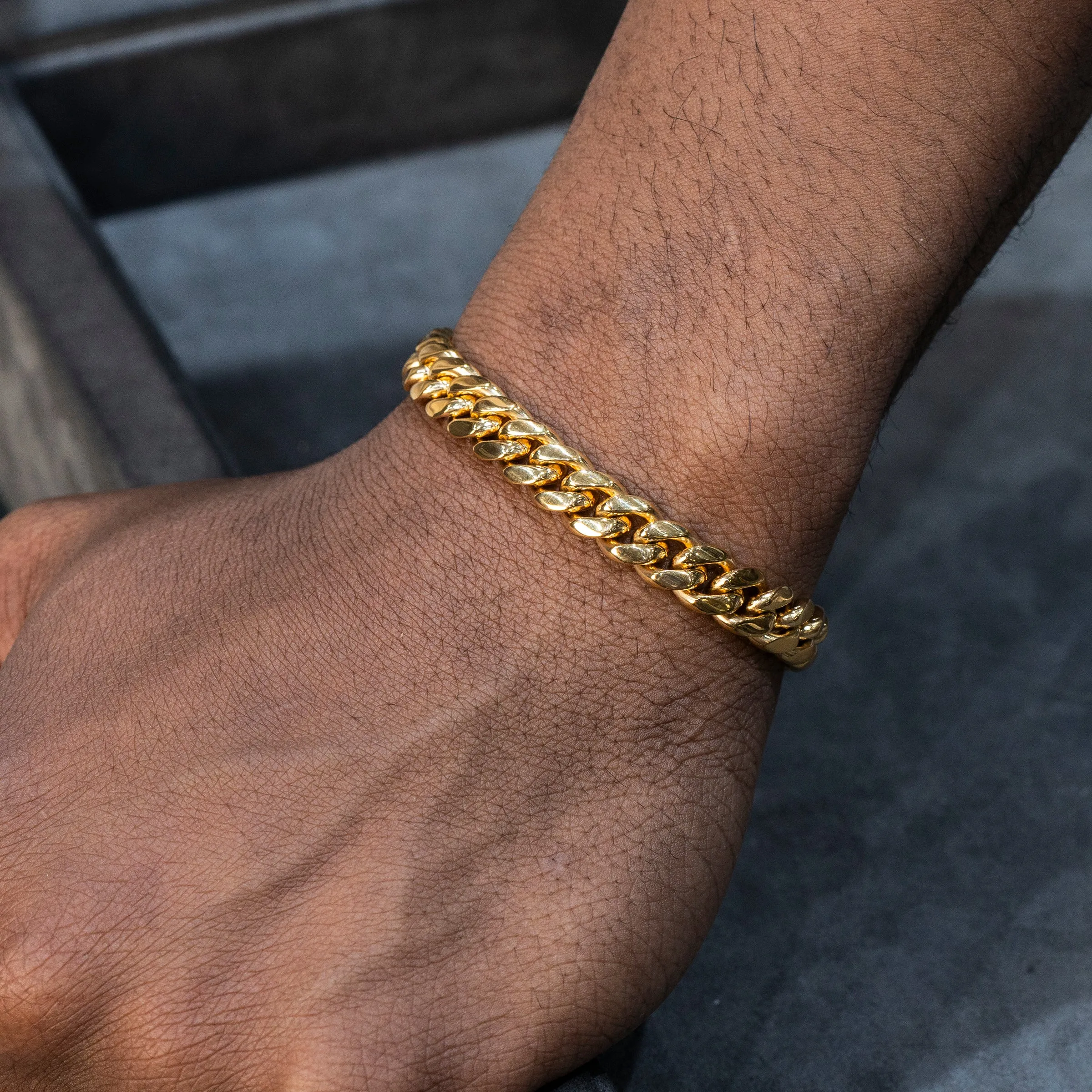 Mens Gold Solid Miami Cuban Link Bracelet | 6MM