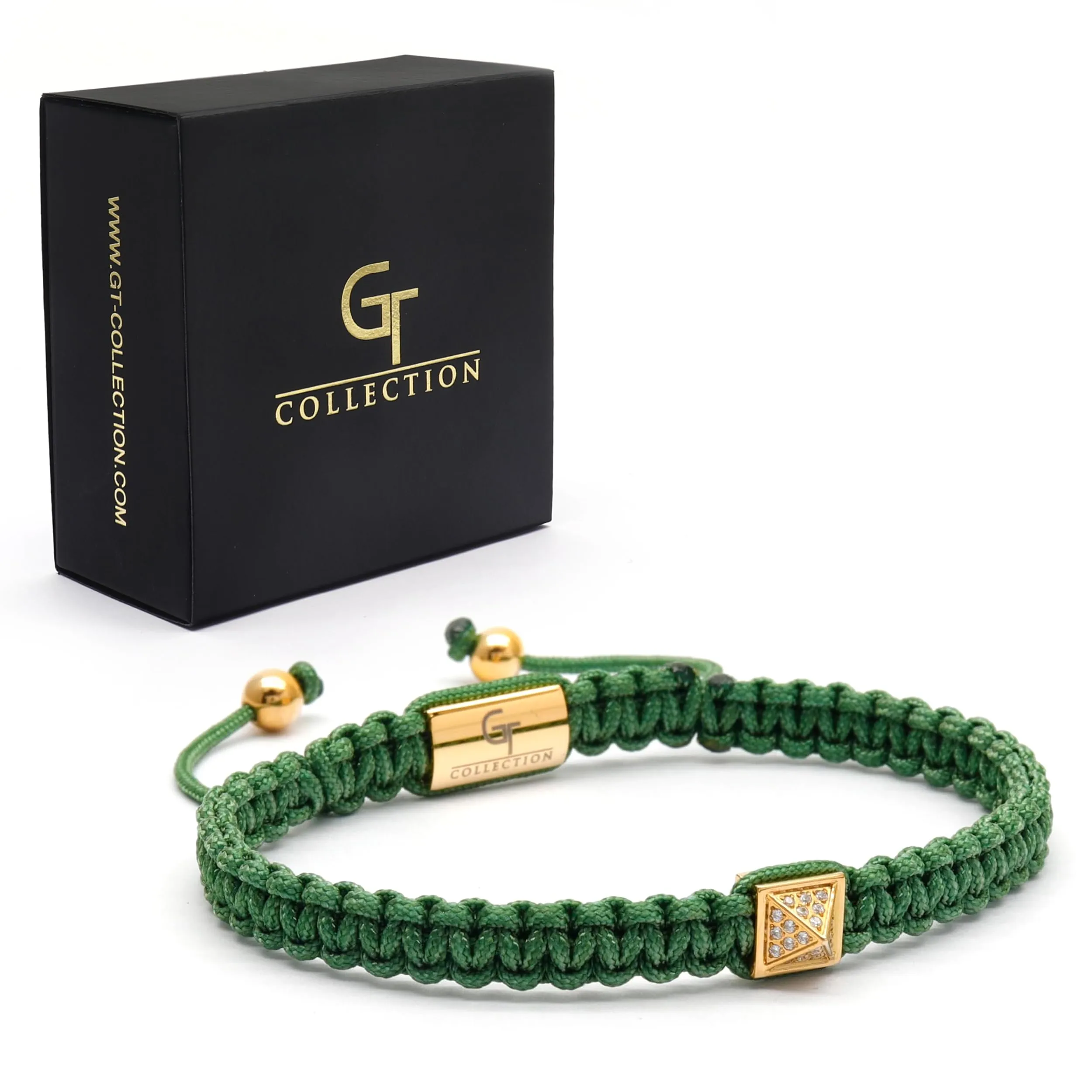 Men's Green Bracelet - Golden Pyramid with Zircon