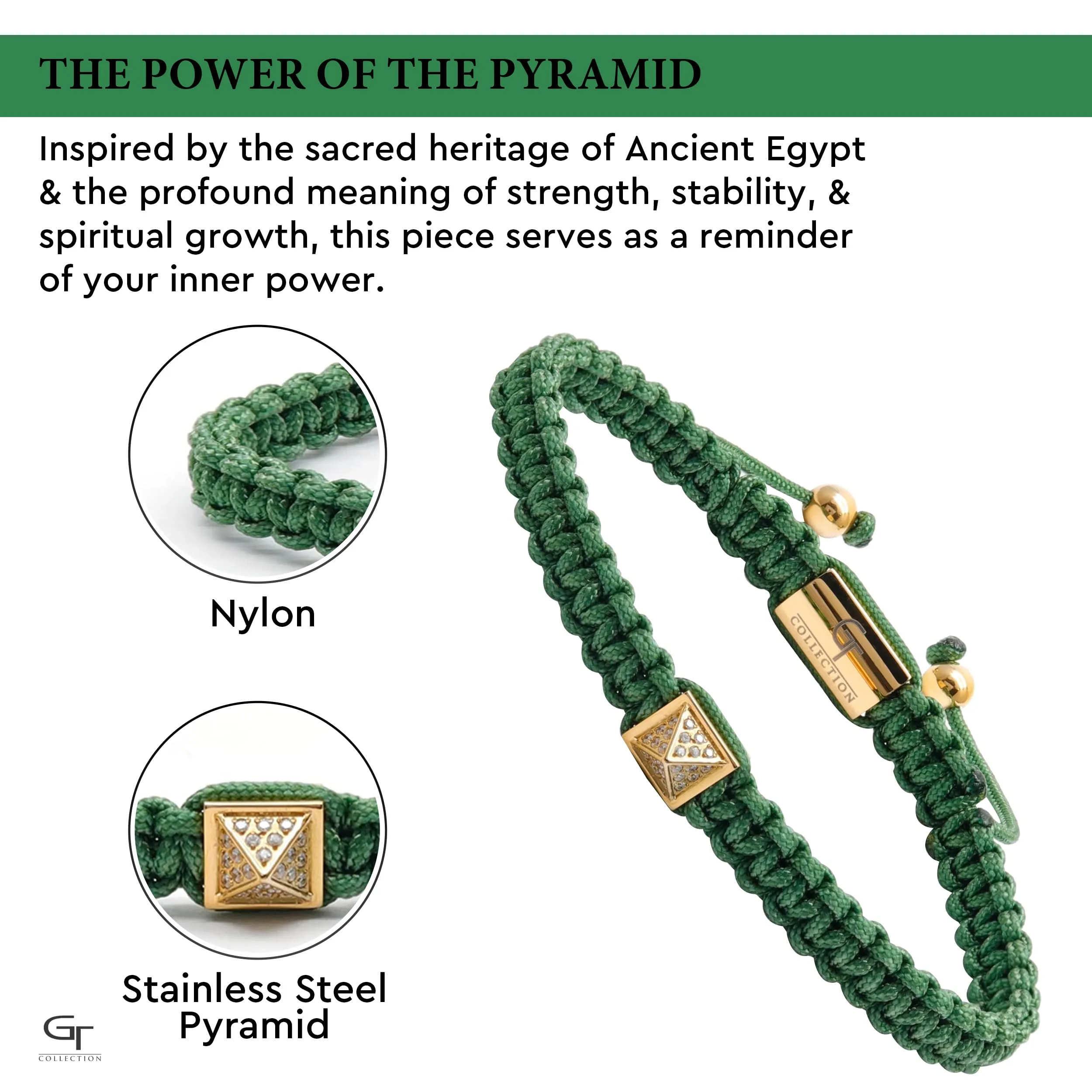 Men's Green Bracelet - Golden Pyramid with Zircon