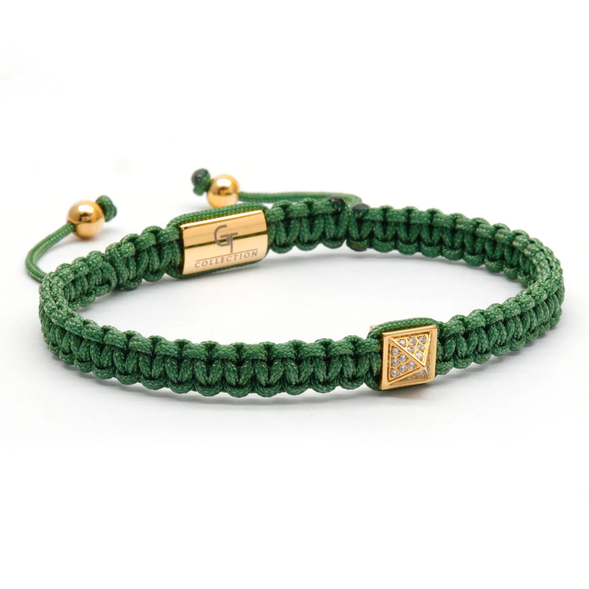 Men's Green Bracelet - Golden Pyramid with Zircon