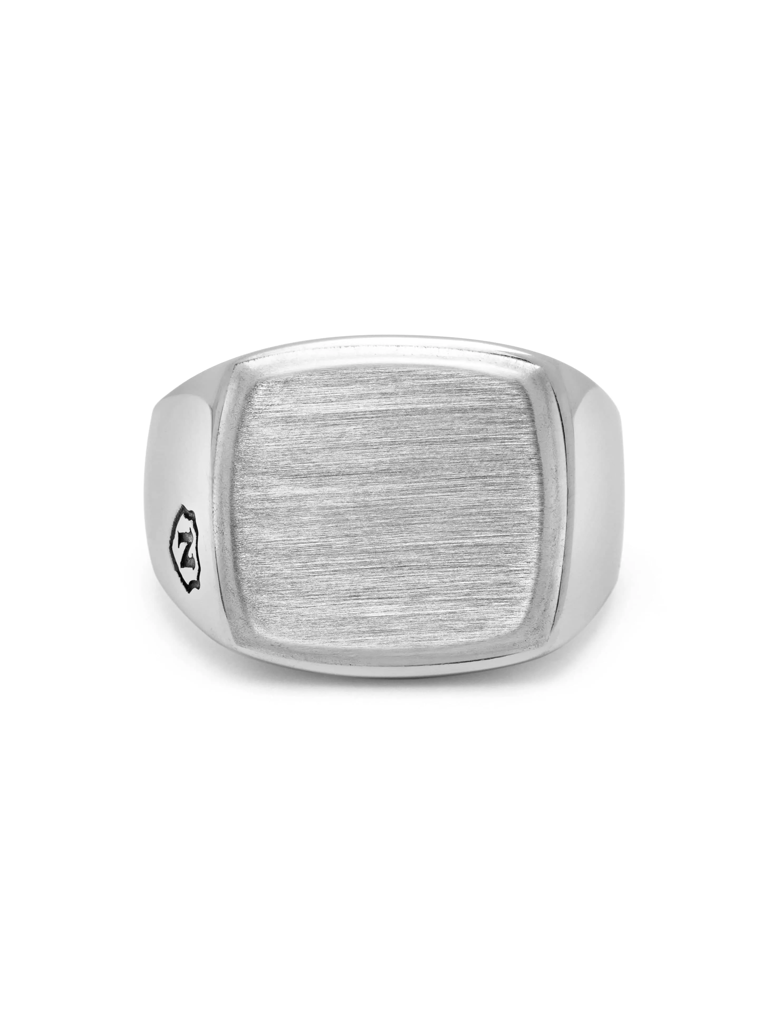 Men's Silver Signet Ring with Brushed Steel