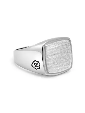 Men's Silver Signet Ring with Brushed Steel