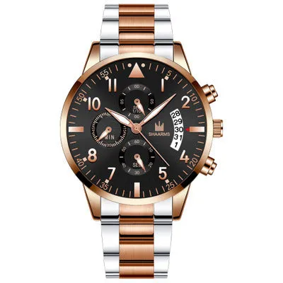 Men's Steel Belt Fake Three-Eye Business Digital Scale Men's Calendar Fashion Quartz Watch