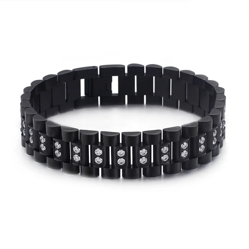 Men's Stylish Titanium Steel Bracelet with Zircon Accents - Simple and Elegant Design