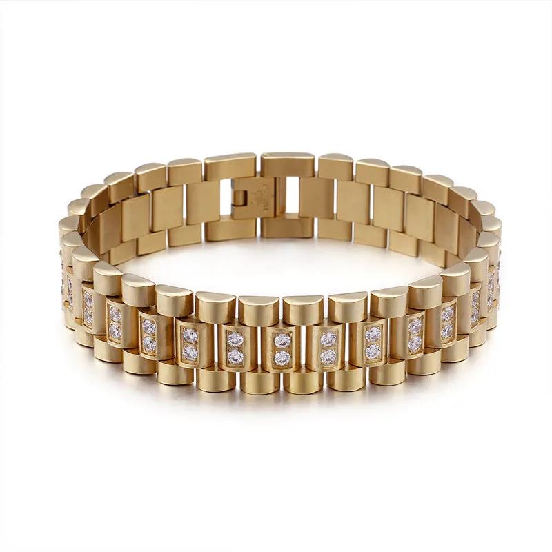 Men's Stylish Titanium Steel Bracelet with Zircon Accents - Simple and Elegant Design