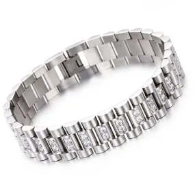 Men's Stylish Titanium Steel Bracelet with Zircon Accents - Simple and Elegant Design