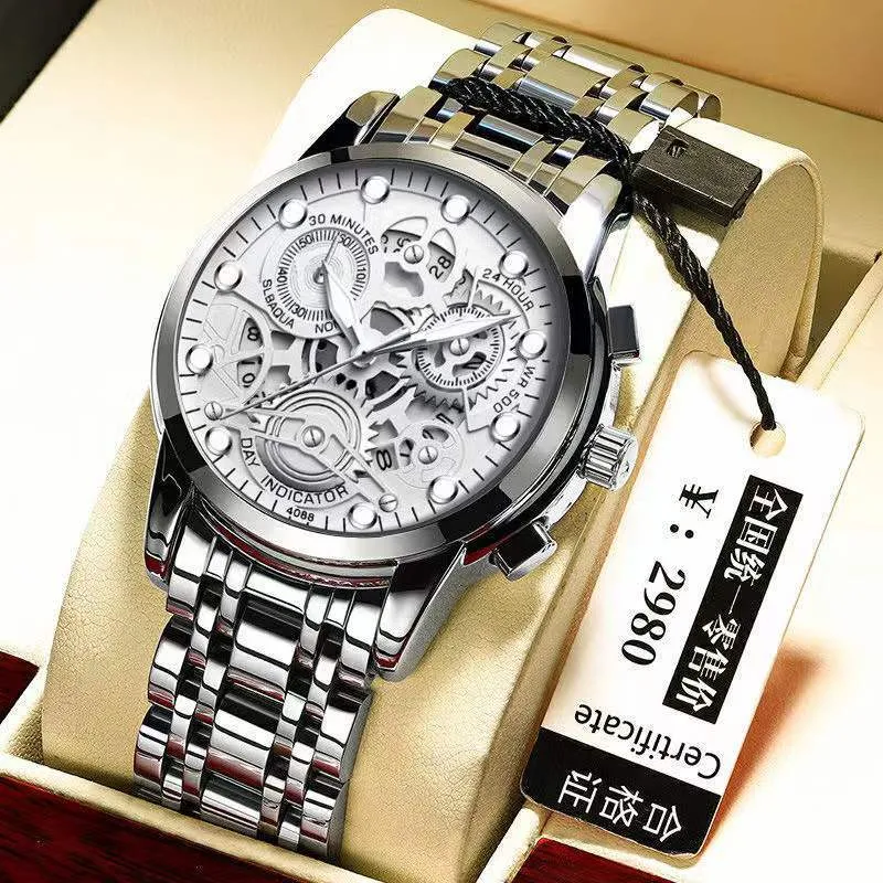 Men's Watch Shopee Hollow Full-Automatic Waterproof Watch Luminous Quartz Watch One Piece