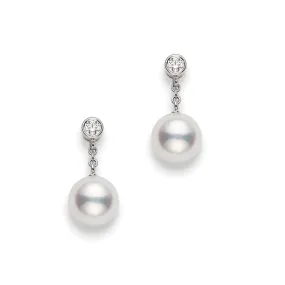 Mikimoto 18K White Gold Diamond & 8mm Akoya Cultured Pearl Stud Earrings