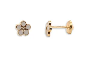 Mini Earrings 14kt Gold Mother of Pearl Flowers Stud