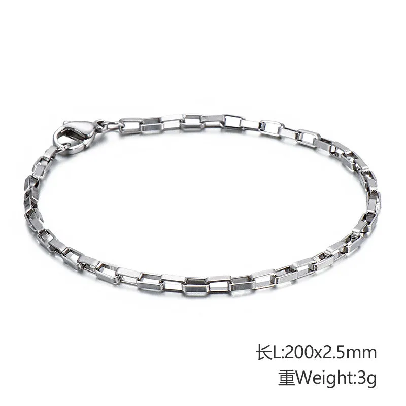 Modern Stainless Steel Plaid Bracelet for Men and Women - Personalized Titanium Steel Long Chain Jewelry