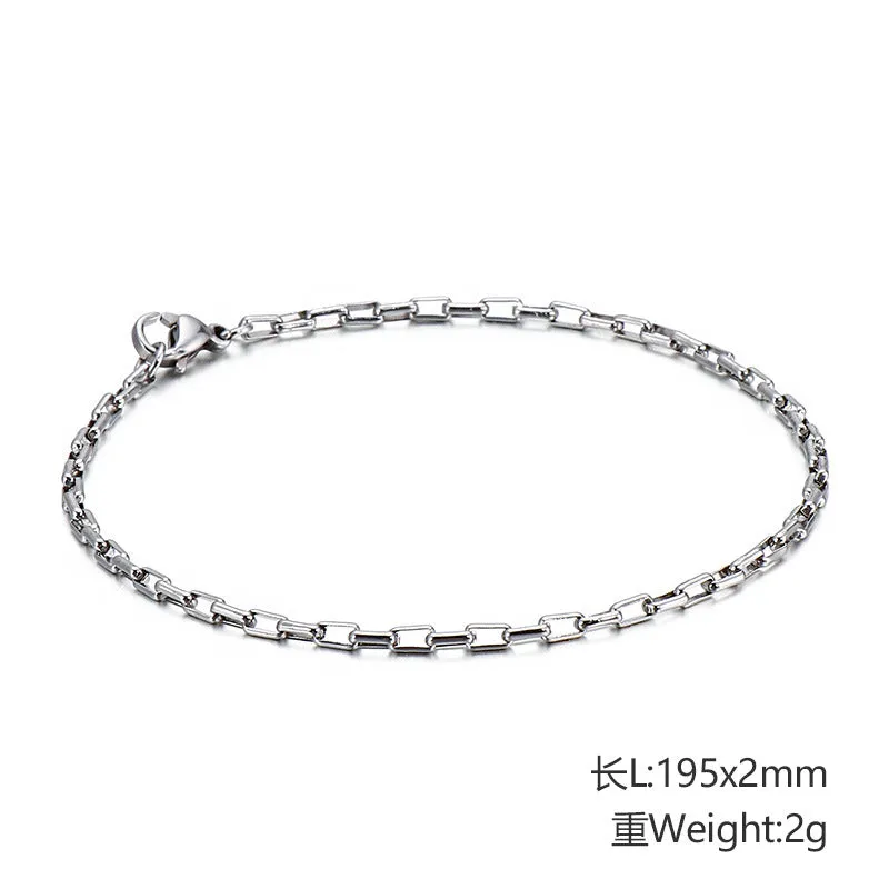 Modern Stainless Steel Plaid Bracelet for Men and Women - Personalized Titanium Steel Long Chain Jewelry