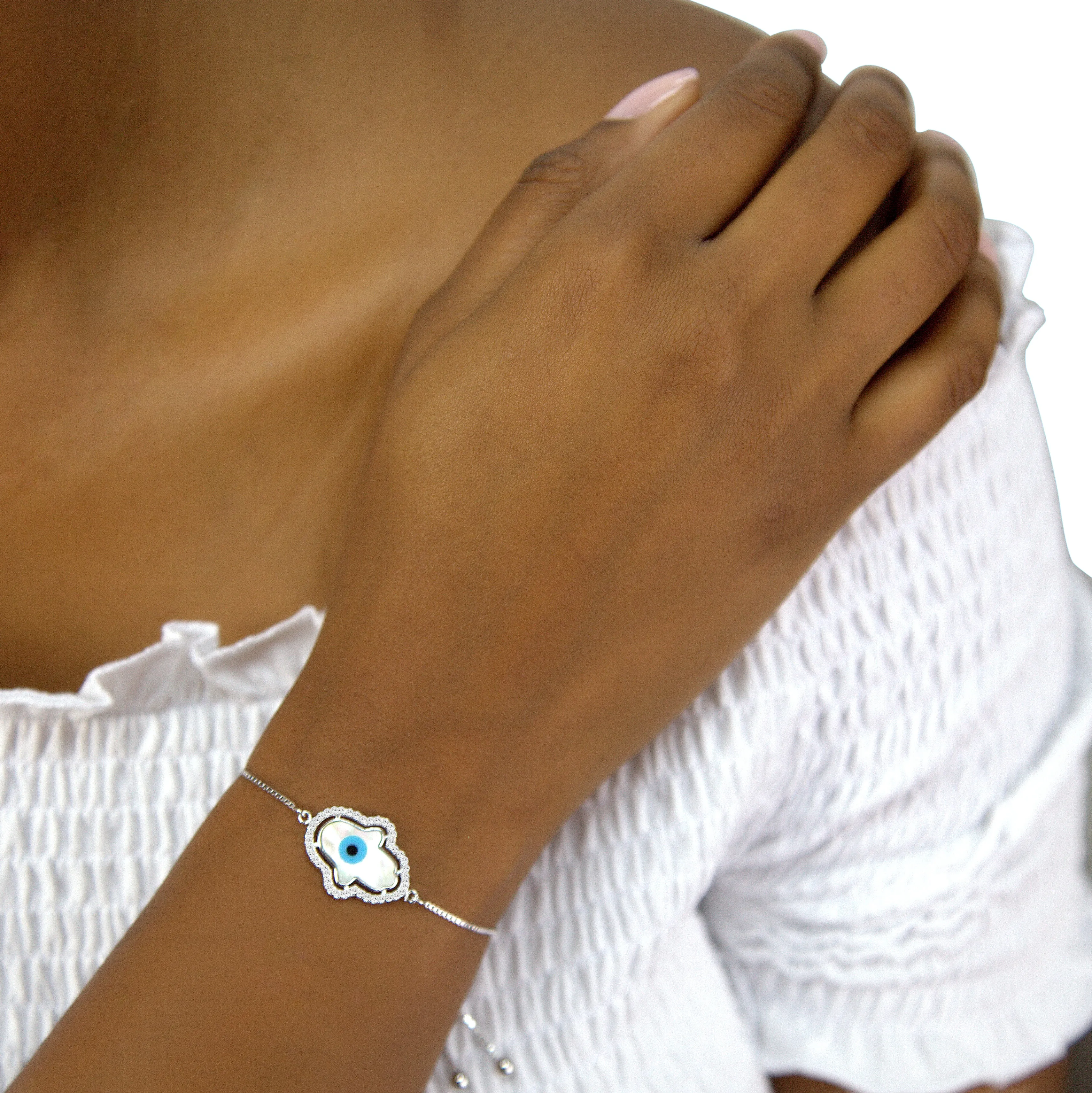 Mother of Pearl Hamsa Bolo Bracelet