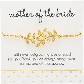 Mother of the Bride White Zircon Leaf - Gold Plated Adjustable Bracelet