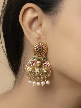 Multicolor Gold Plated Temple Earrings - TMPEAR634