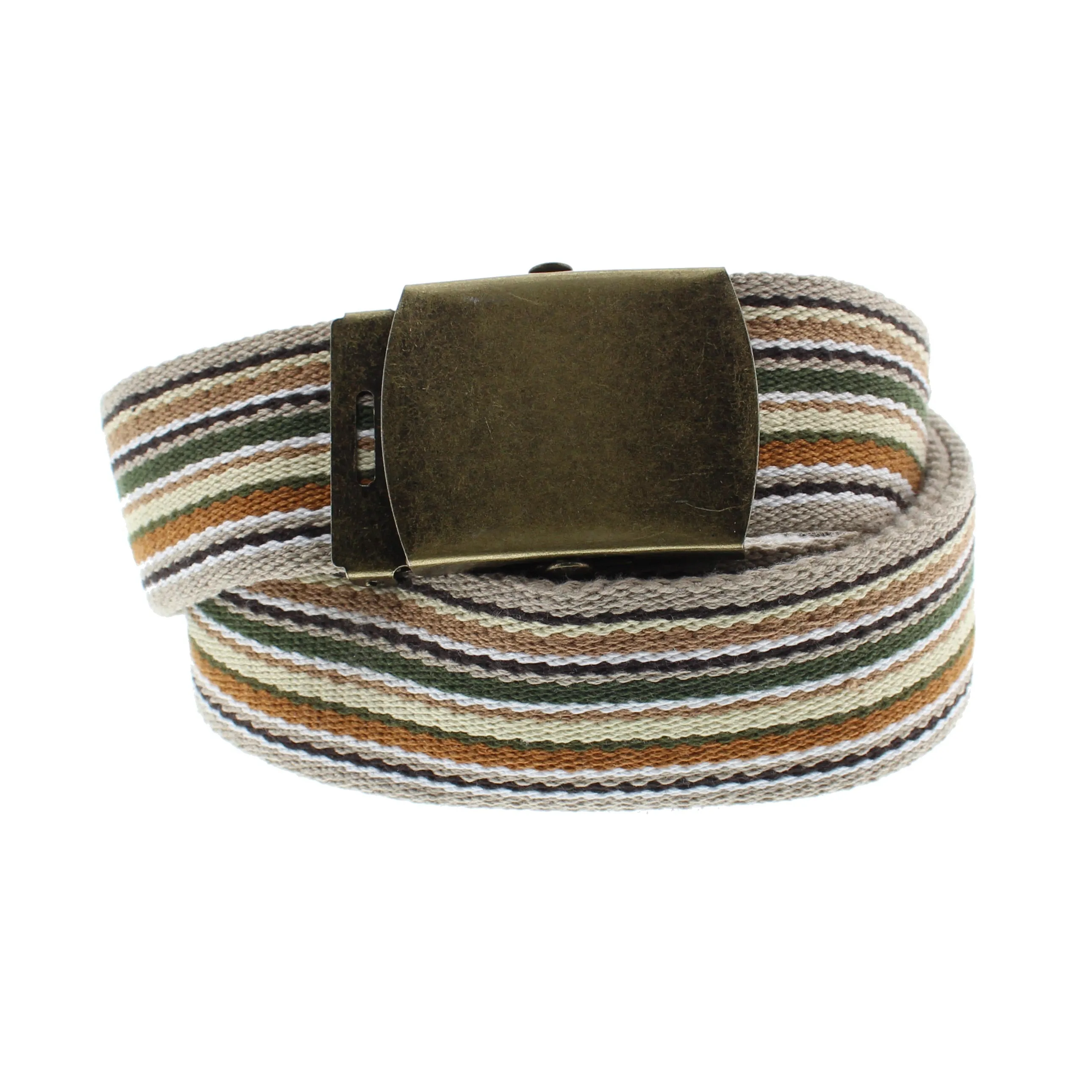 Multicolour Striped Beige Canvas Webbing Belt with Antique Slider Buckle (Length - 120cm, Width - 3.8cm)