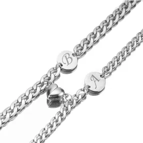 Name Initial Magnetic Hearts Couple Bracelets Set