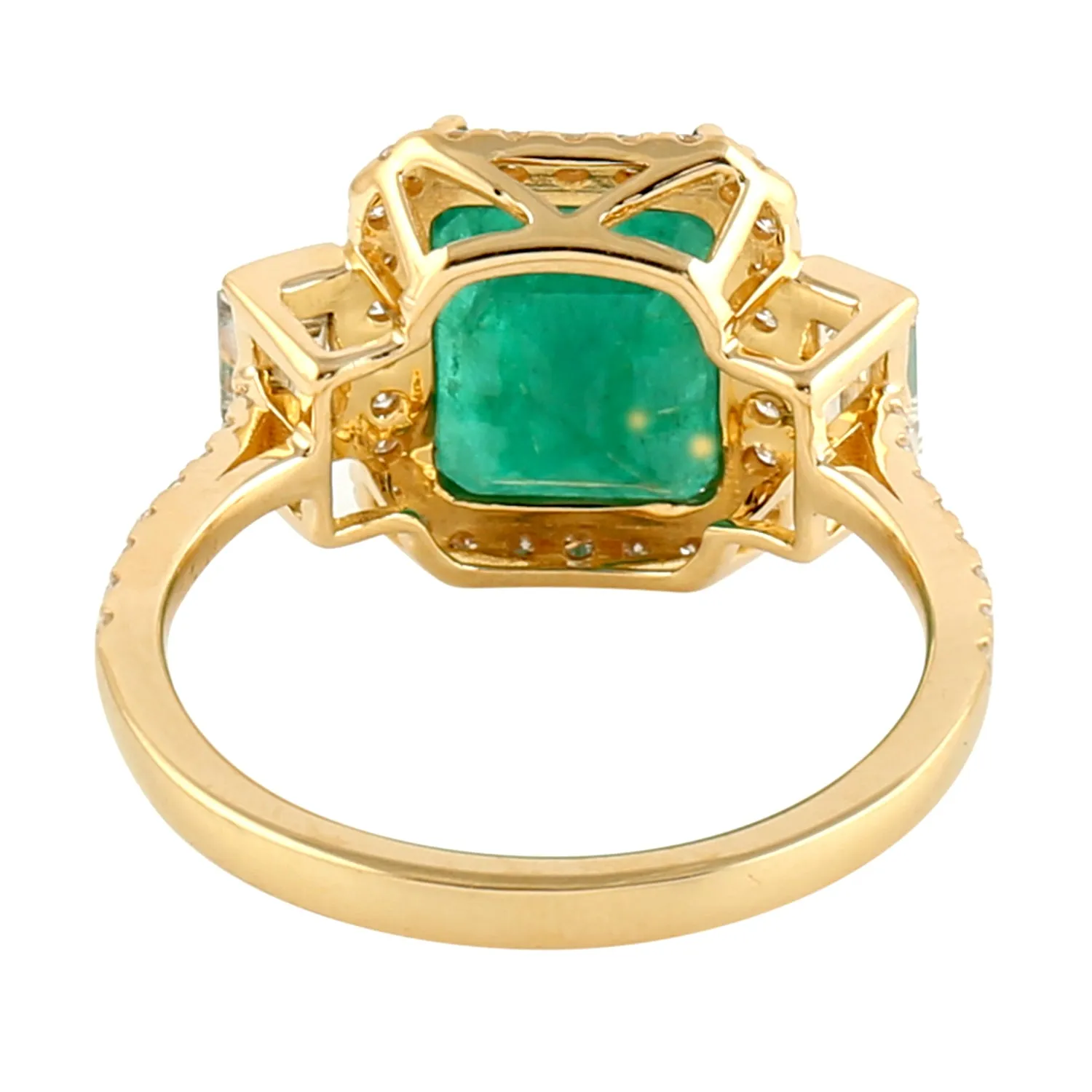 Natural Baguette Diamond Emerald Three Stone Accent Ring 18k Yellow Gold Designer Ring