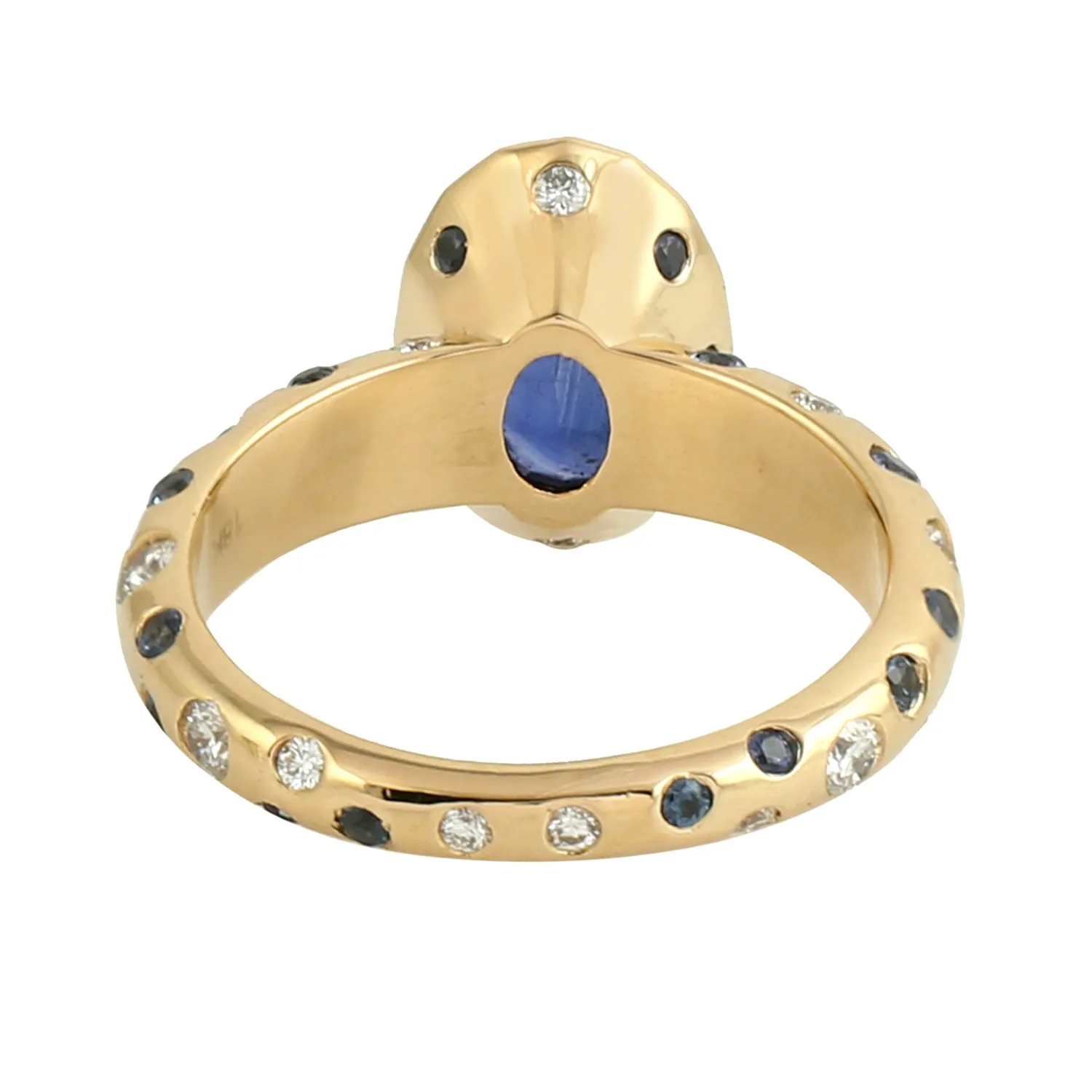 Natural Blue Sapphire & Diamond Beautiful Cocktail Ring In 18K Yellow Gold For Wedding Gifts